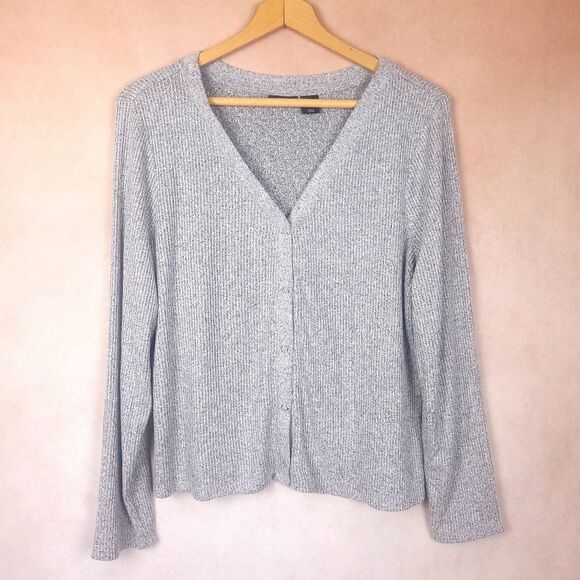 Tahari Gray Knit Sweater Snap Front Cardigan Size XL - Picture 1 of 4
